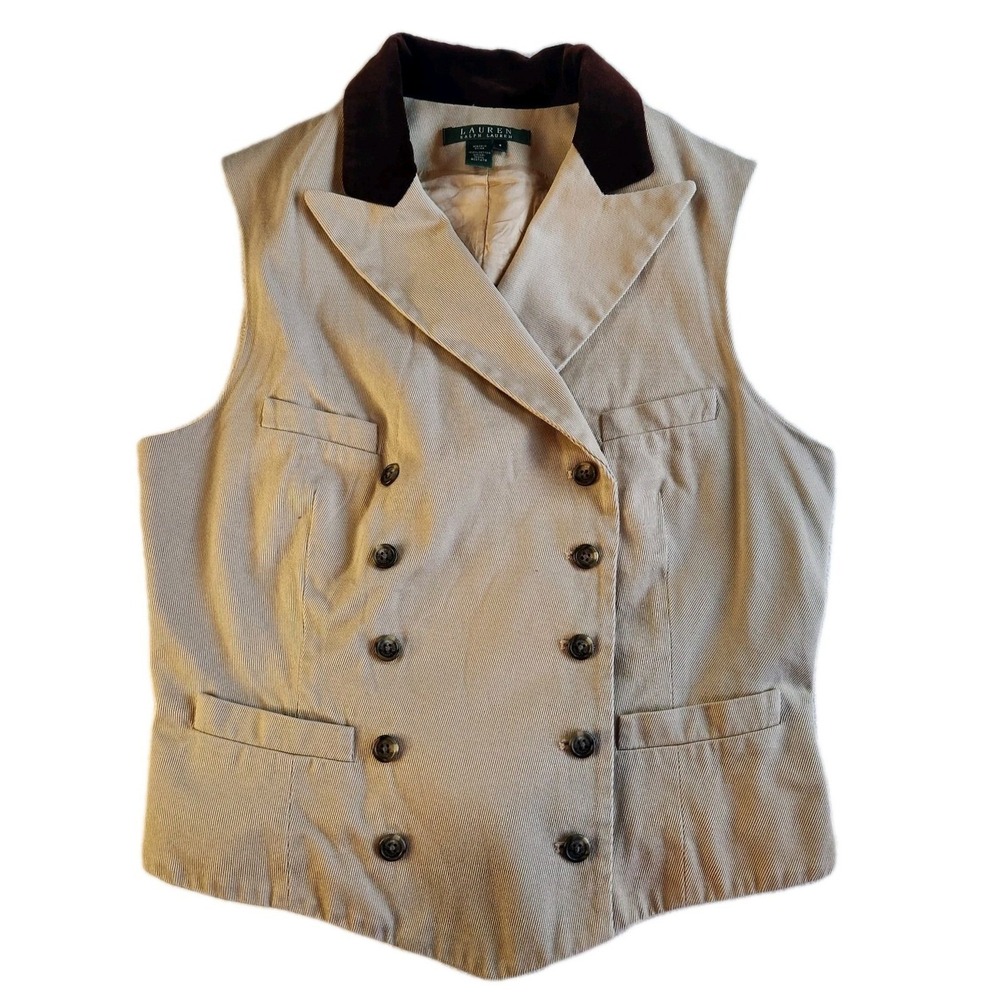 RALPH LAUREN Equestrian Double Breast Vest Women 4 Beige Horse Riding Bridgerton